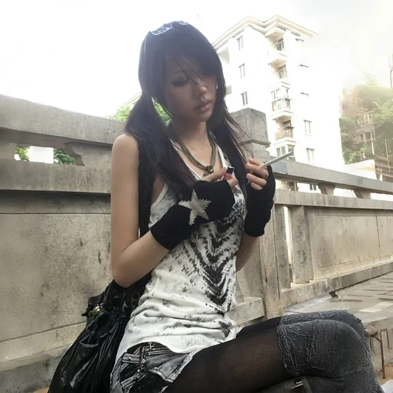 Karrcat Grunge Aesthetics Tie Dye Tank Top Trashy 2000s Style Long Tanktop Japanese Y2k Sleeveless Top Gothic Vintage Streetwear — image 6