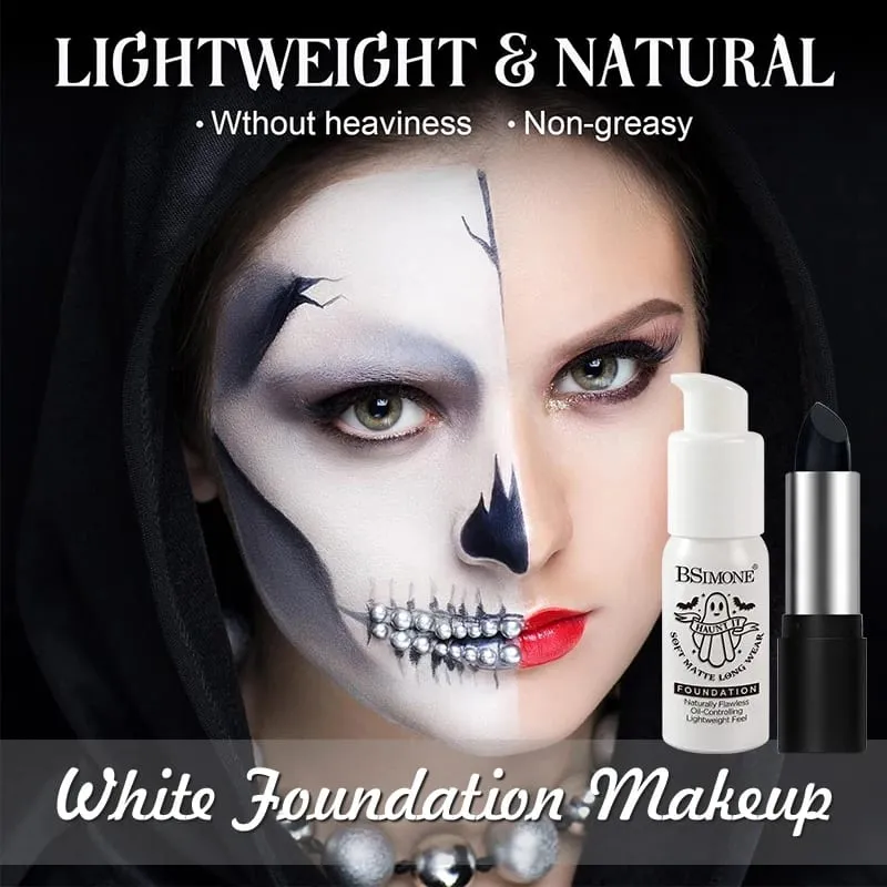 2pcs Set Black Diamond Glitter Lipstick & White Foundation Halloween Cos Stage Creative Makeup Kit For Face & Lip — image 3