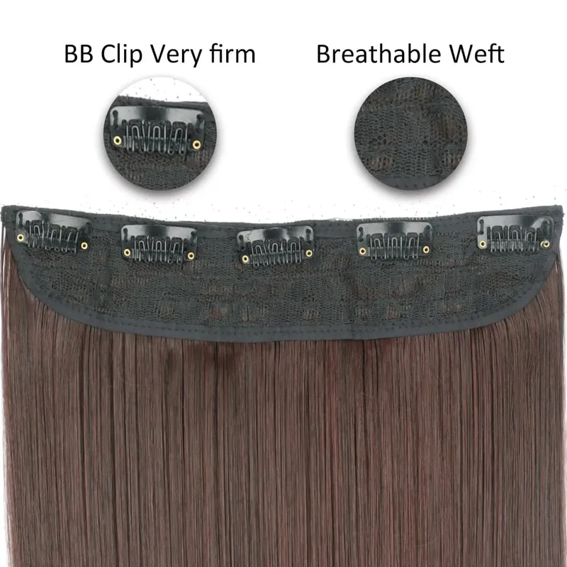 Synthetic Long Straight 5 Clip In Hair Extensions 55/80cm Heat Resistant One Piece Fake Hairpiece For Women Naturtal Black Brown — image 4