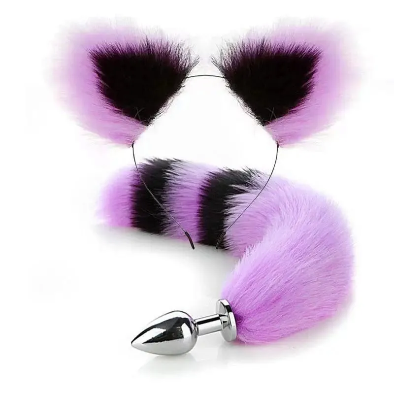 40cm Fox Tail anální kolík plyšové kočičí uši Čelenky Set anální kolík do ocasu Erotické Cosplay Sexuální hračky Ženy Anální masturbace