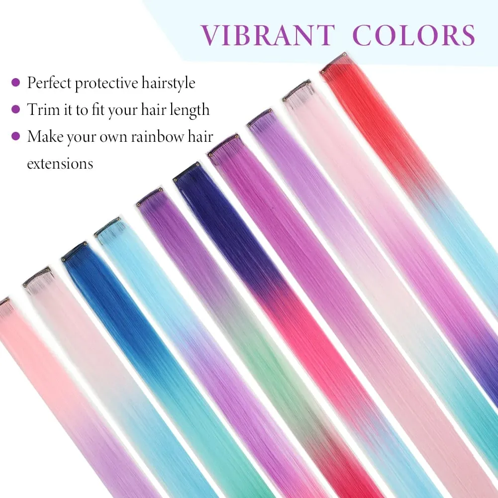 5PCS/set Clip in Hair Extensions Synthetic Hairpieces Colored Party Highlights for Girls 18 inches Multi-colors Straight Hair — image 4