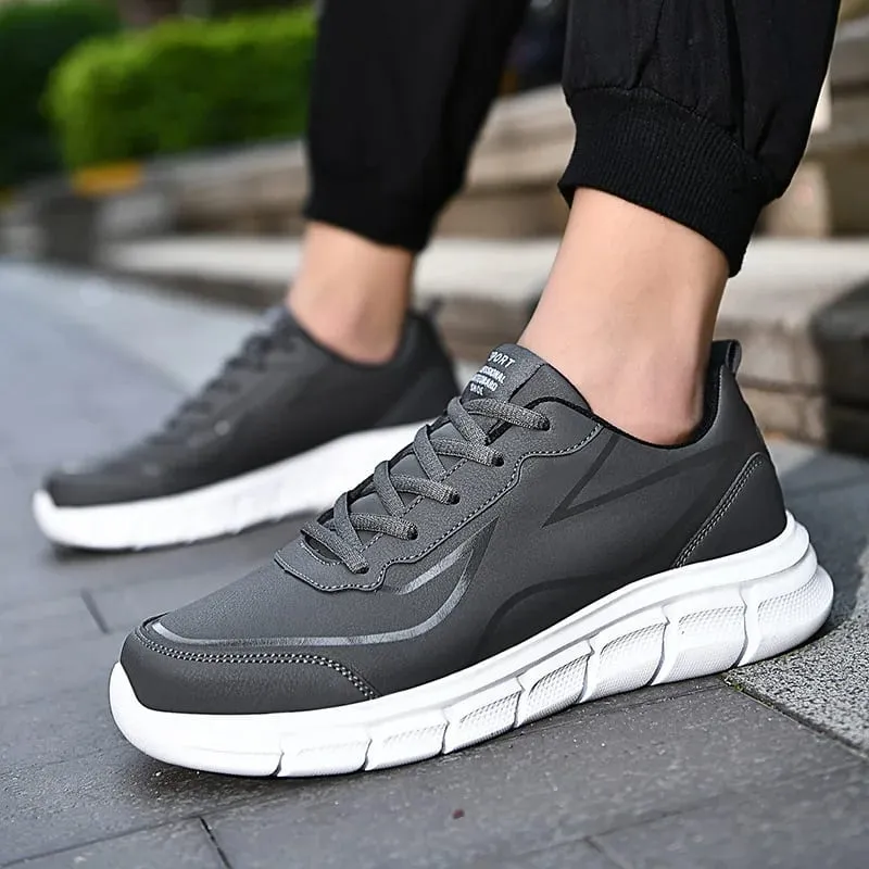 Black Running Shoes Leather Waterproof Athletic Sneakers Men Wear-resistant Men Walking Sport Shoes Comfortable Men Shoes — image 5