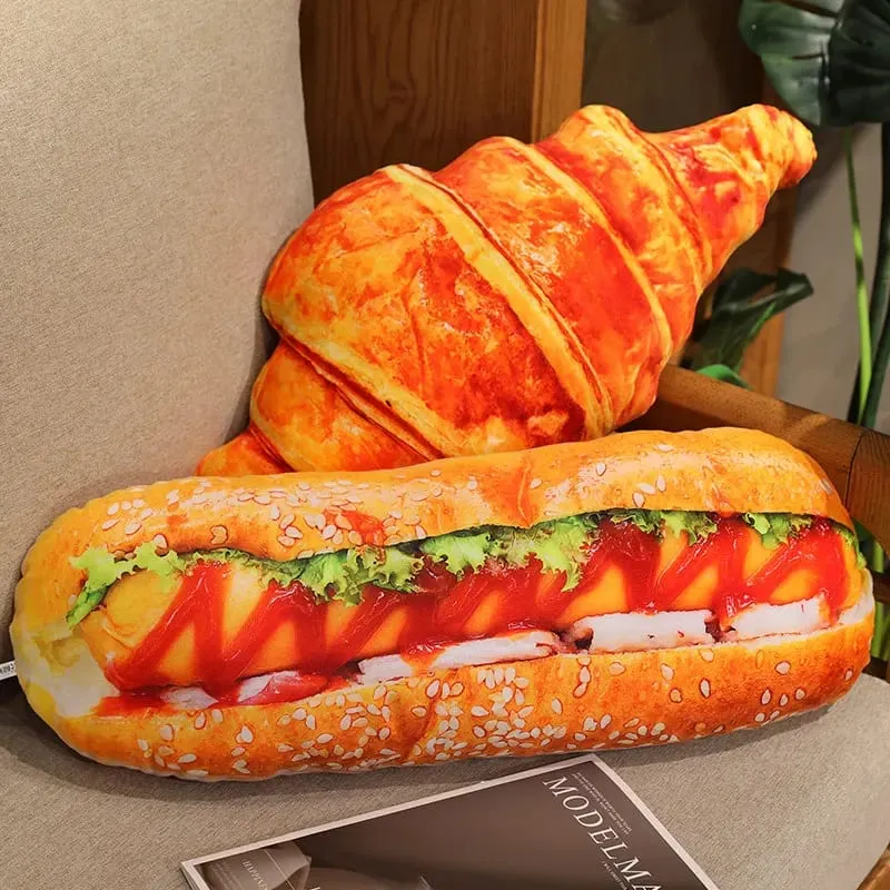 20/40/60cm Simulation Bread Plush Pillow Stuffed Baguette Croissant Hot Dog Toasted Bread Plushie Food Cushion Home Decor Gift — image 8