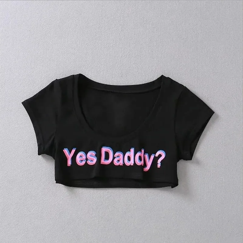 Women Letter Print Short Sleeve Yes Daddy Short Top Sleeve Crop Running T Shirt — image 5