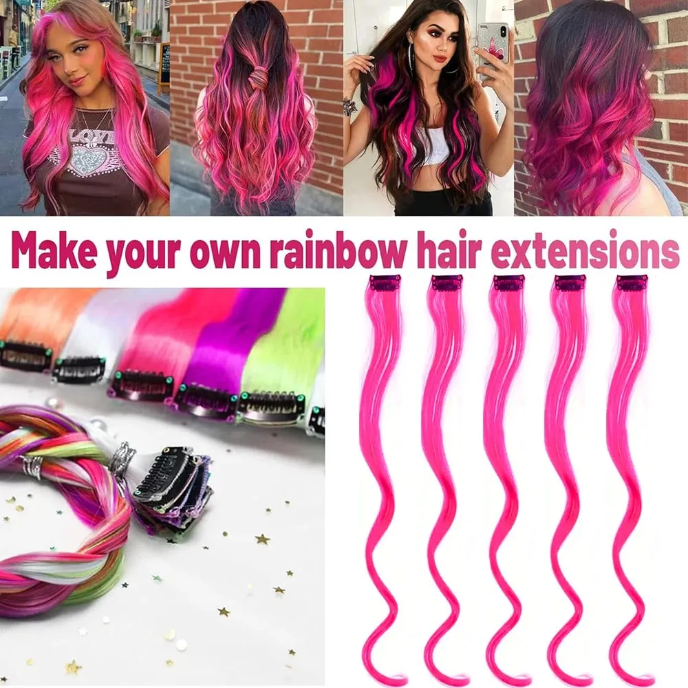 5Pcs Colored Hair Extensions Party Highlights Curly Wavy Hairpiece Clip In Synthetic Streak For Girls Women Halloween Wig — image 2