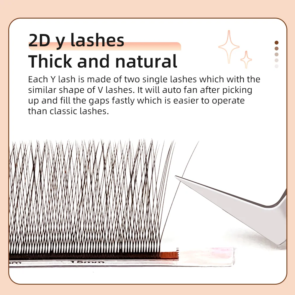 Yelix Brown 2D Y Premade oční řasy Prodlužování řas s jednou špičkou Přirozené Husté Měkké Bez uvolnění Kořen Snadné Fan Salon Lash Cilios Y — image 2