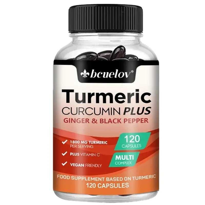 Turmeric supplement with curcumin extract ginger and black pepper to support joint mobility and muscle and bone health