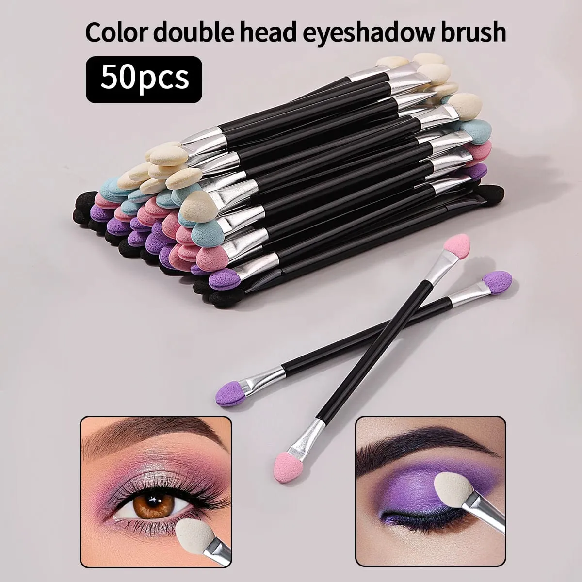 50PCS Double-Ended Eyeshadow Brushes Fashion Useful Long Handle Sponge Stick Applicators Lip Eye Brow Brush Beauty Makeup Tool — image 1