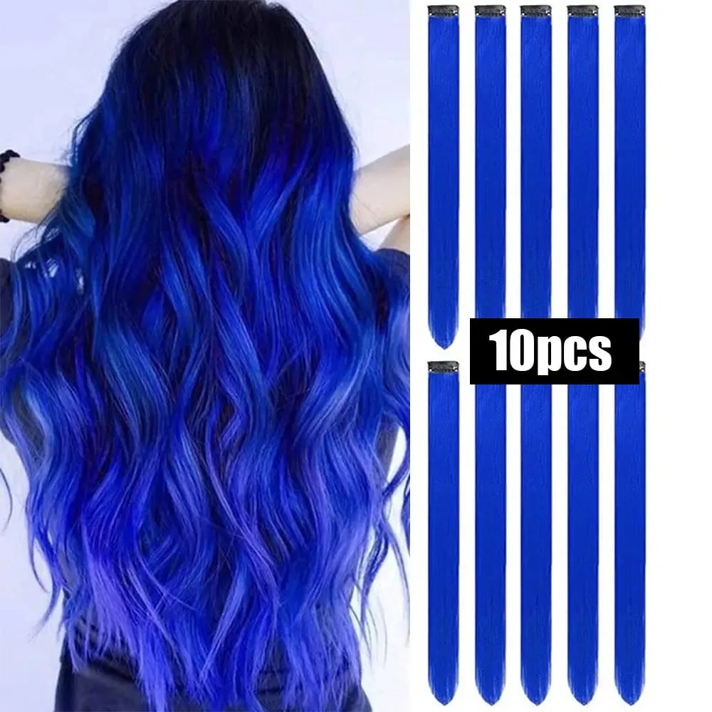 10 PCS Colored Hair Extensions Straight Hairpiece Multi-colors Party Highlights Clip in Synthetic for Women Girls Cosplay Gift — image 21