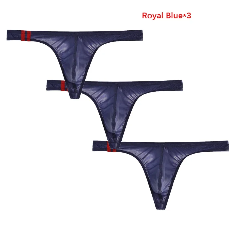 3Pcs/lot Sexy Underwear Men's T-Back Underpants Thongs G-String Ice Silk Breathable Male Bikini Panties U Convex Pouch Undies — image 25