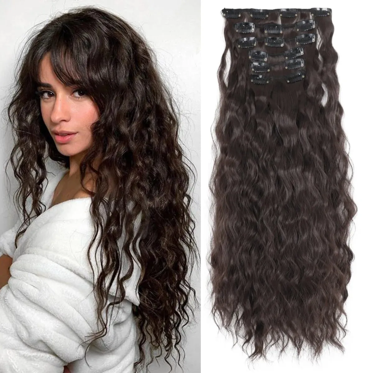 Synthetic Hair Extensions 16Clips In 6PCS Set Curly 22inch Long Clip On Hairpiece Corn Wavy Style For Women Girls Daily Party
