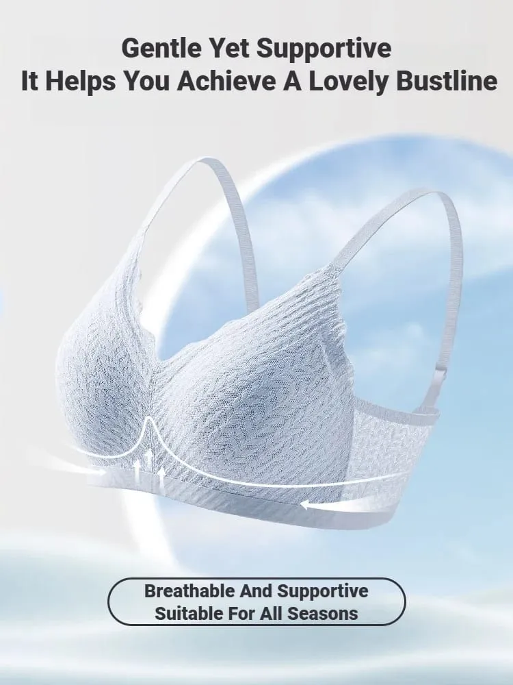 Women Lace Seamless Wireless Bra Thin‑Section Spaghetti Strap Back Non‑Slip Gathered Lingerie For Small Chest