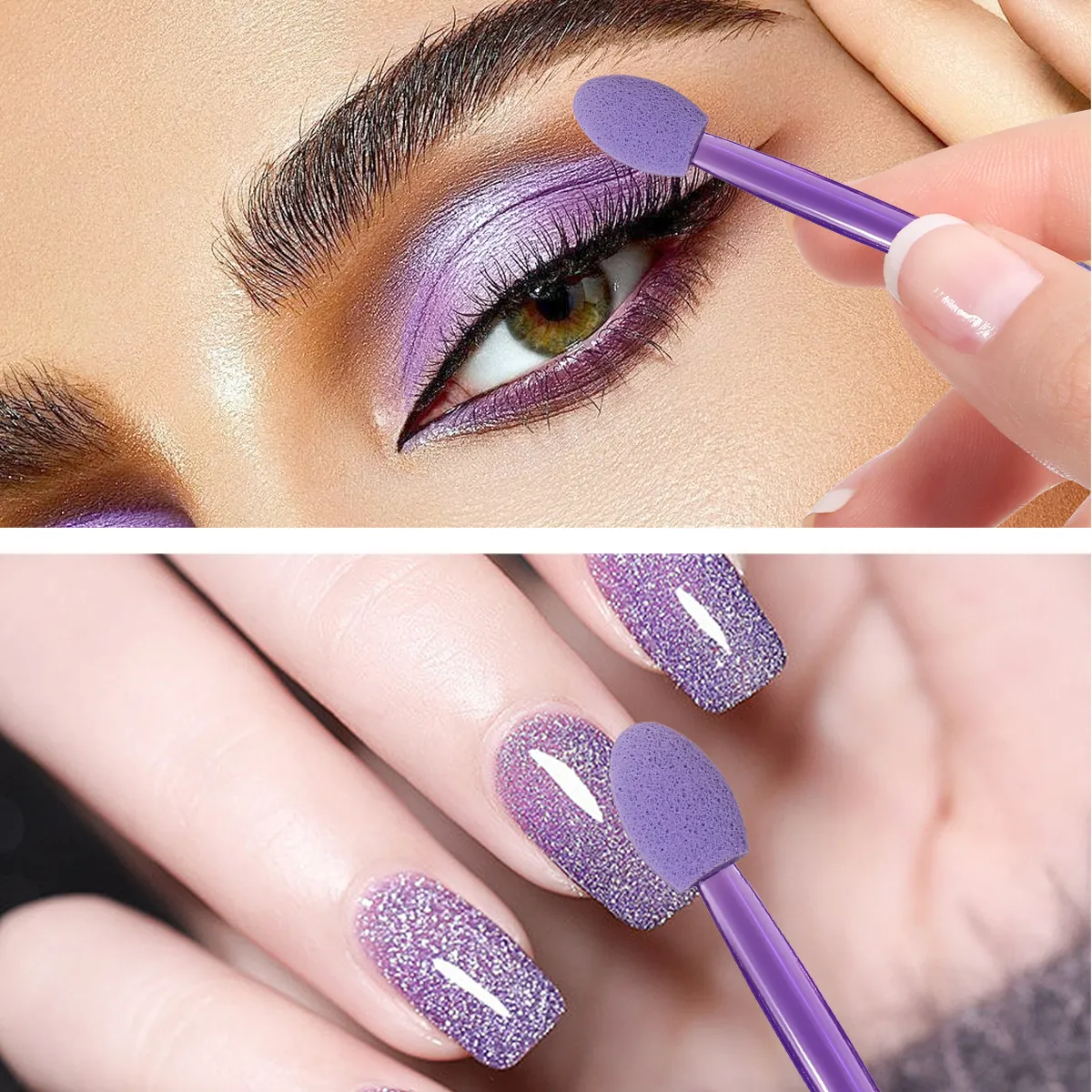 50 τεμ. Διπλής άκρης Eyeshadow Sponge Applicators Μωβ βούρτσες μακιγιάζ μιας χρήσης για Concealer για σκιές ματιών Nail Art & Eyebrow — image 6