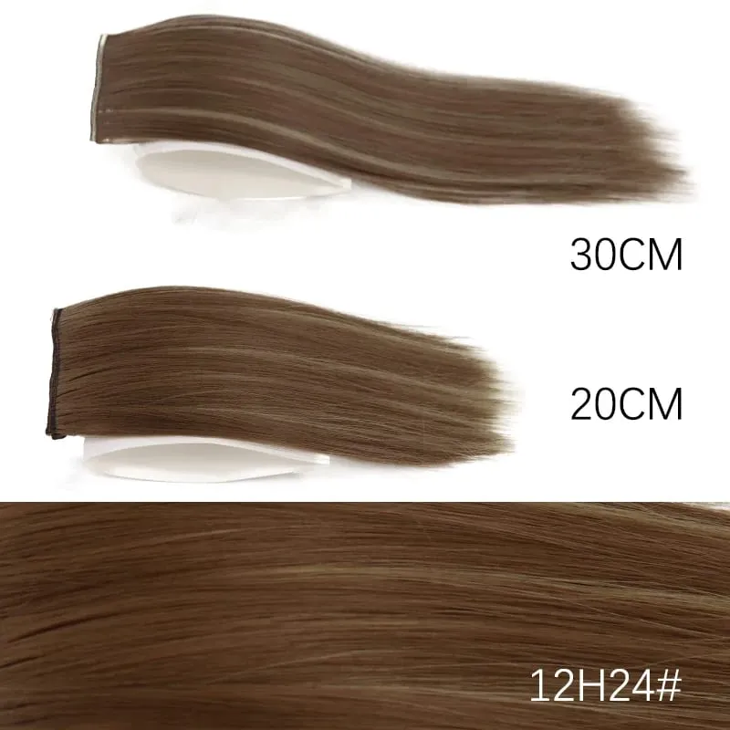 합성 20cm/30cm 보이지 않는 스트레이트 패드 클립 원피스 헤어 익스텐션 탑 사이드 커버 여성용 털이 헤어 피스 — image 14