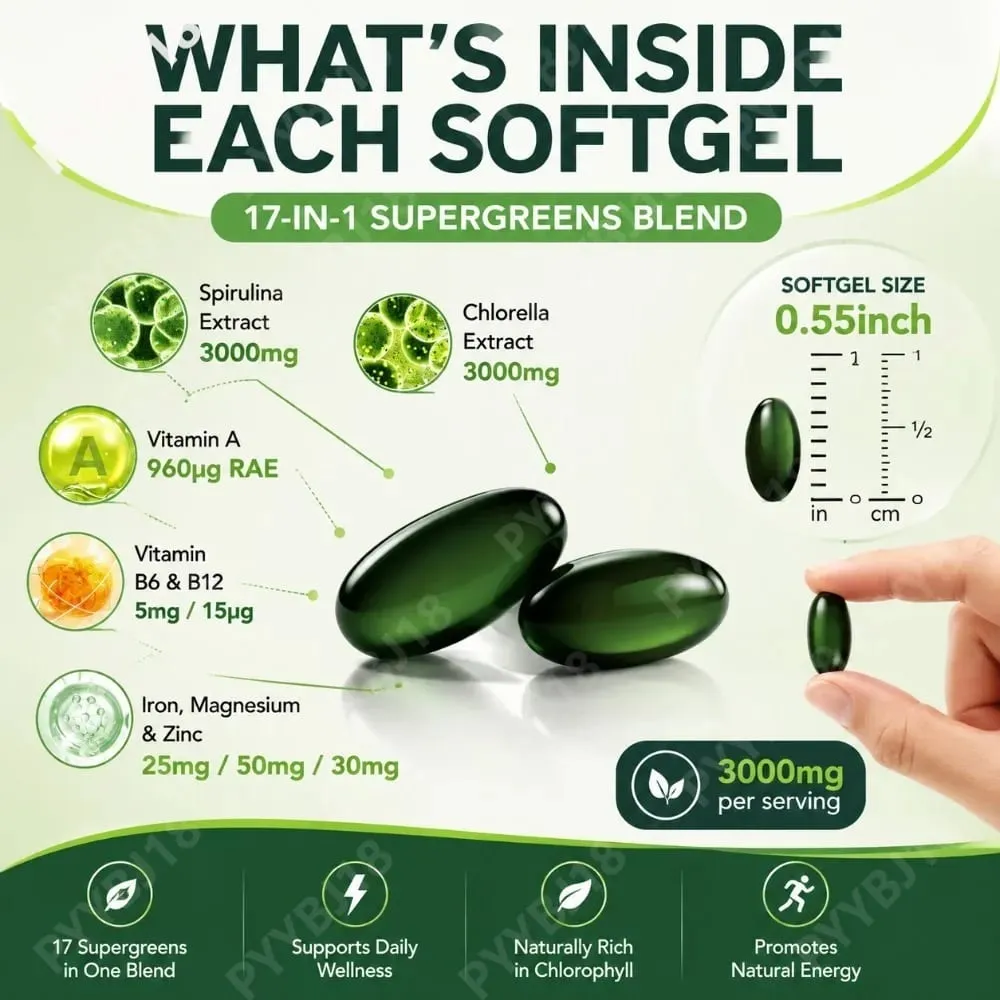 Solo Tree Spirulina Chlorella Softgels with Organic Microalgae Vitamin B6 B12 Digestive Balance & Immune Support 300 Softgels