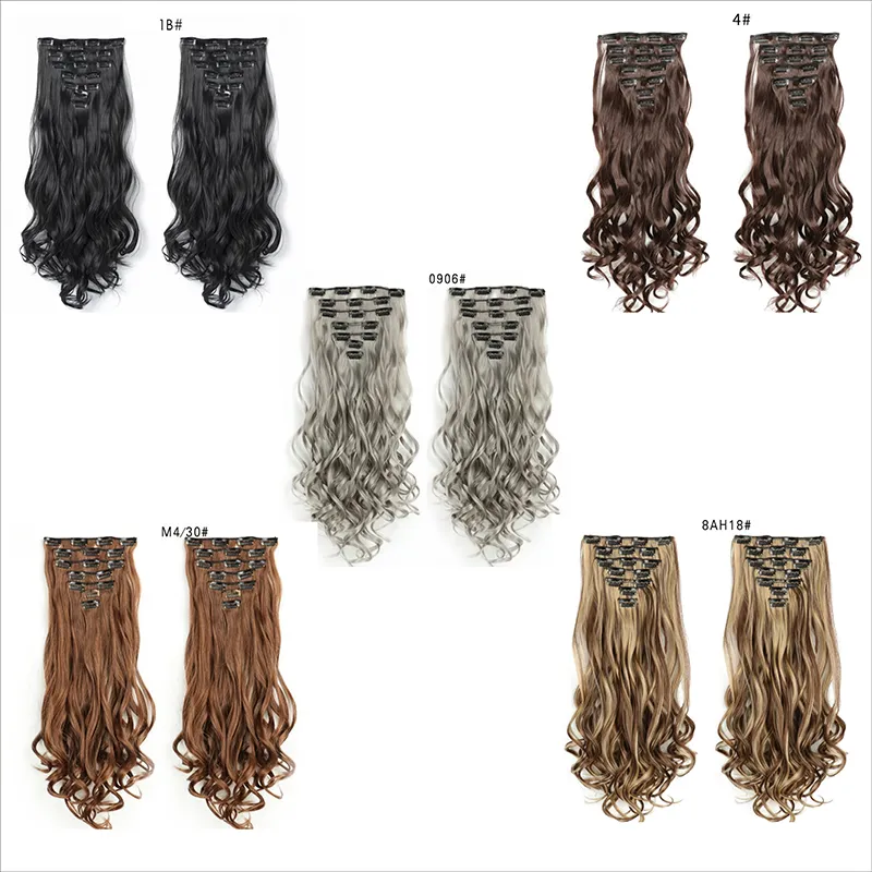 7Pcs/set 16 clips Synthetic Long wavy Hair Extensions Clips in Hair black Brown Suitable for Women Wig Hairpieces