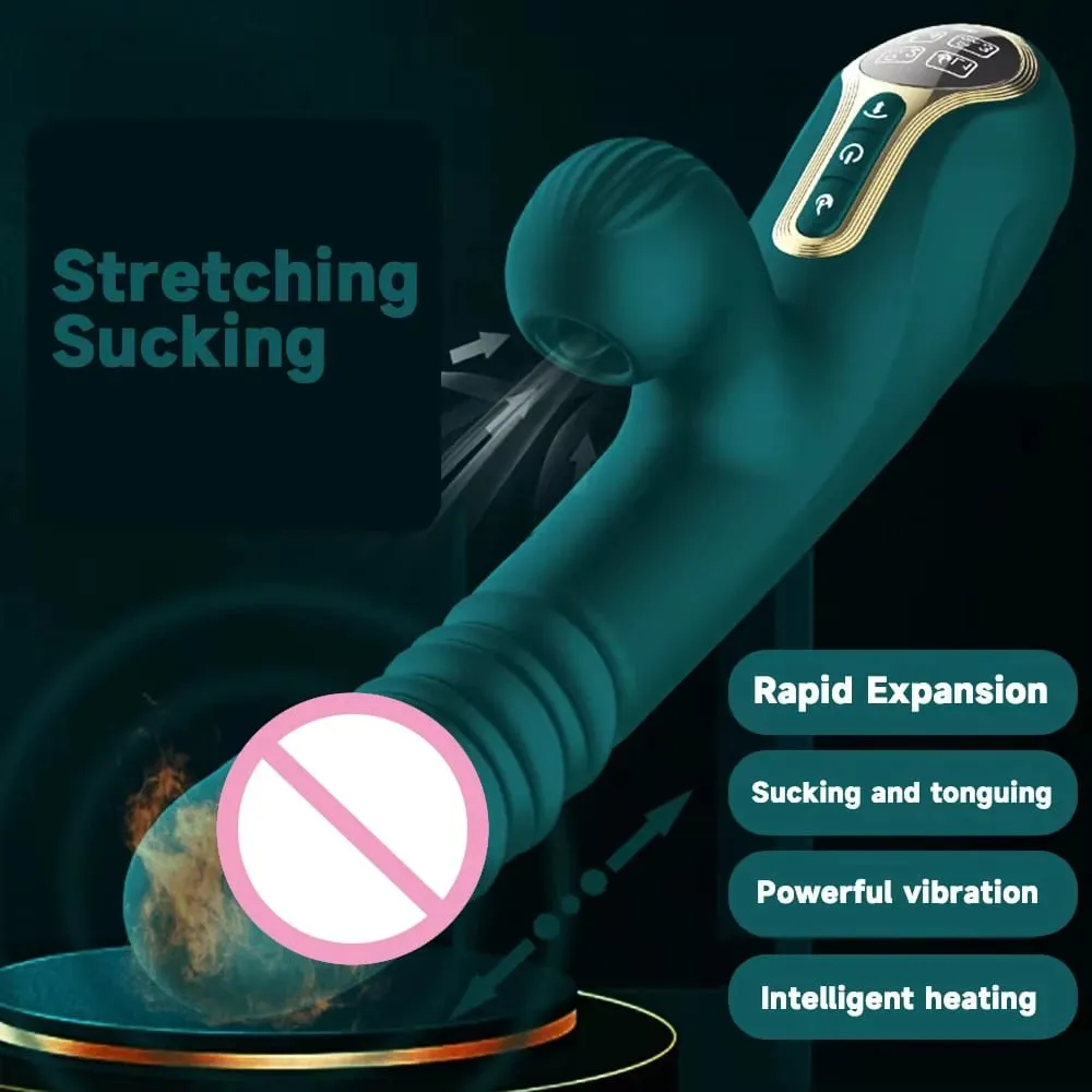 Women Retractable Vibrator Dildo Fast Piston Heating Sucking Tongue Licking G-Spot Nipple Vagina Masturbator Sex Toys for Couple — image 3