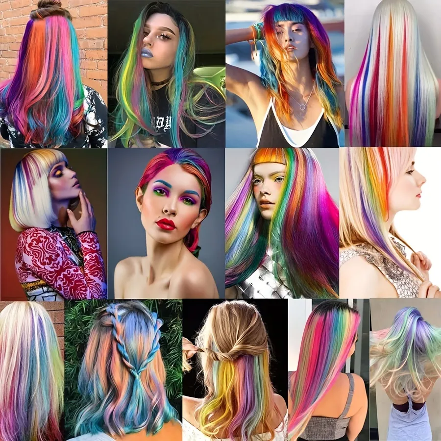 5 buah/set klip warna-warni dalam ekstensi rambut sintetis pelangi potongan rambut lurus panjang untuk wanita anak perempuan gaya Y2K pesta sehari-hari — image 6