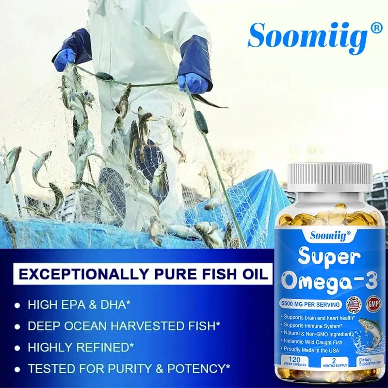 Omega 3 Fish Oil - with DHA & EPA - Supports Brain Nervous System Cardiovascular Skin Health Antioxidant - 120 Capsules — image 5