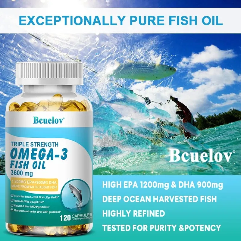 อาหารเสริมน้ำมันปลาโอเมก้า 3 - 3600 มก. ต่อหนึ่งหน่วยบริโภค 1200 มก. EPA และ 900 มก. DHA รองรับสุขภาพหัวใจและสมอง แคปซูล NON-GMO — image 4