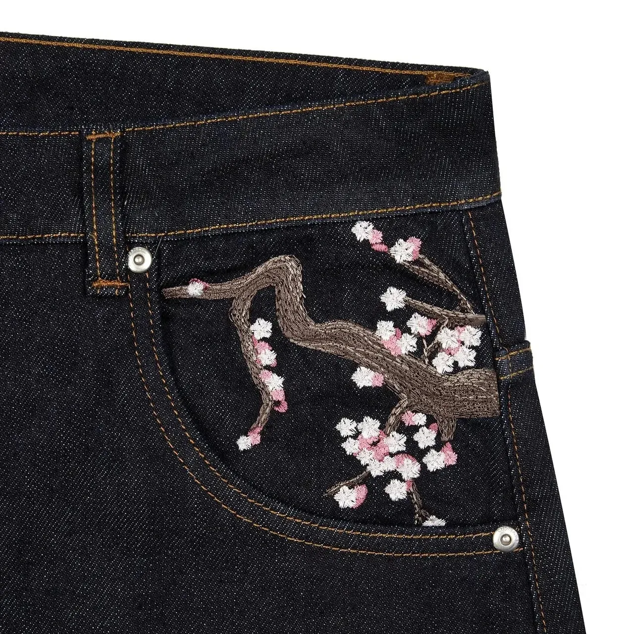 Harajuku Patchwork Cherry Blossom Embroidery Denim Pants Y2k Vintage Women Baggy Straight Wide Leg Jeans Street Men Clothes — image 5