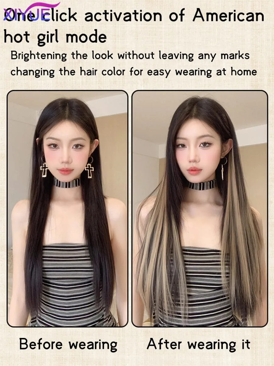 2pcs/pack Synthetic Colored Party Highlights Clip in Hair Extensions for Girls 24 inches Multi-colors Straight Hair Synthetic Ha — image 5