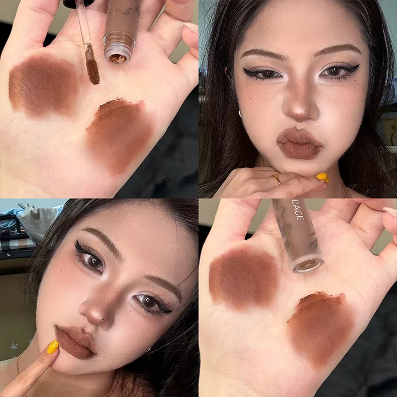 Punk Dark Brown Lip Mud Nude Matte Orange Brown Lip Gloss Raspberry Red Liquid Lipstick Waterproof Non Stick Cup Lip Tint Makeup — image 3