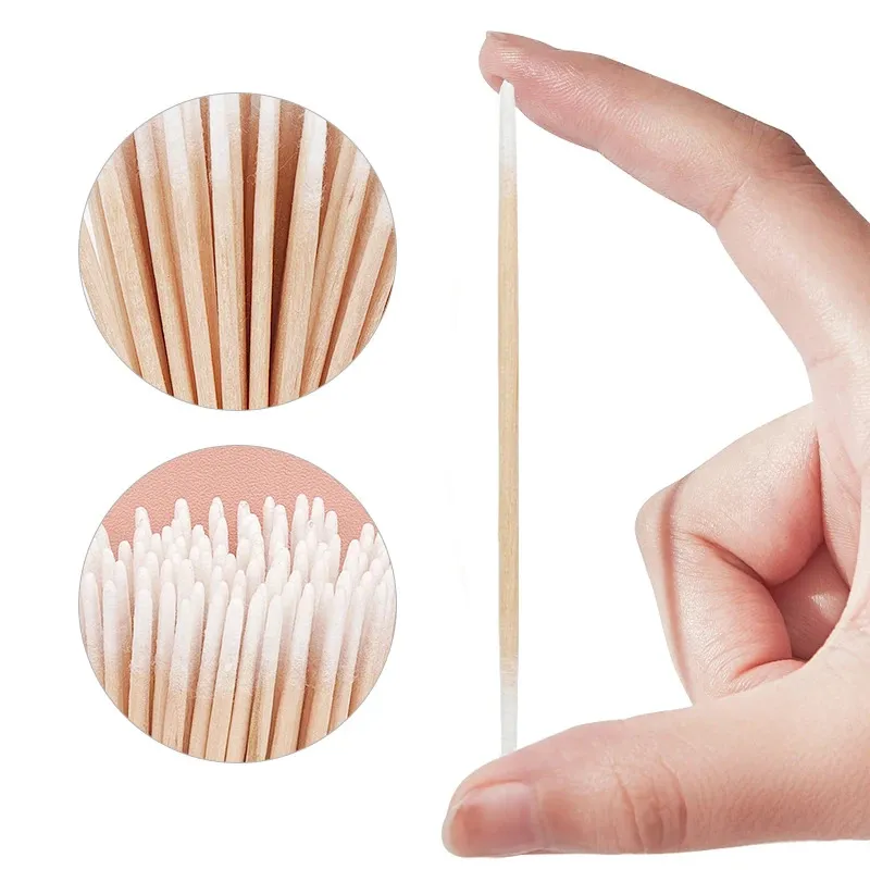 Disposable Ultra-small Double-end Wood Cotton Swab 100pcs Lint Free Micro Brushes Eyelash Extension Glue Removing Tools