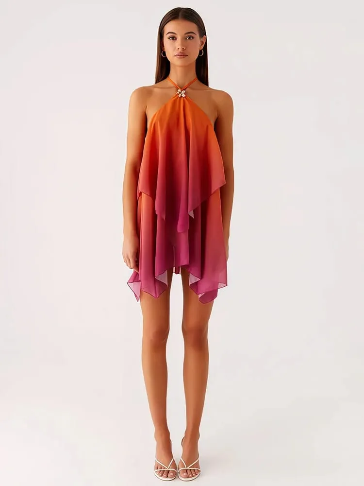 Mozision Gradient Halter Backless ชุดมินิเซ็กซี่ผู้หญิงชุด Elegant ตาข่ายซิป Off-ไหล่แขนกุด Club Party Dresses — image 3
