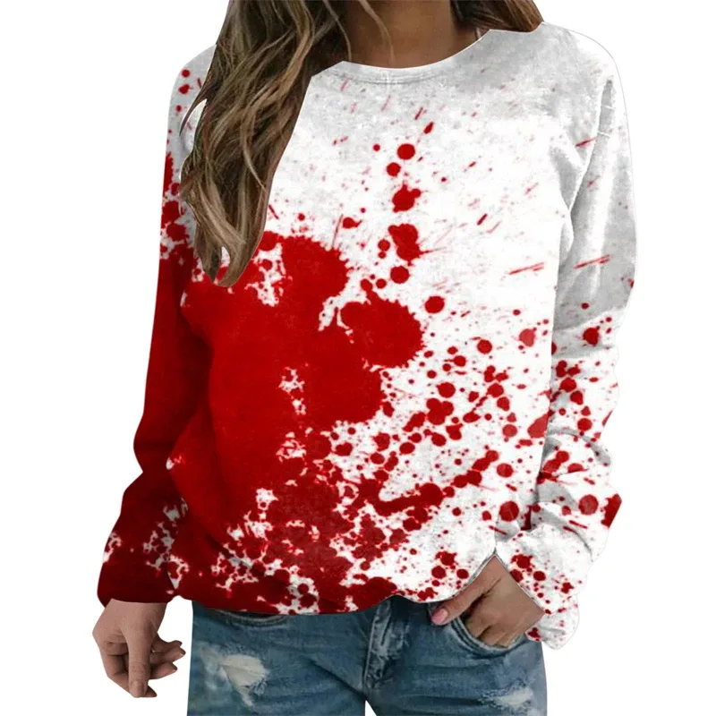 Sweatshirt Grafik Darah Keganasan Rekaan Pesta Halloween Pakaian Wanita Saya Baik Berdarah Wanita Sweater Wanita Seram Pullover Y2k — image 16