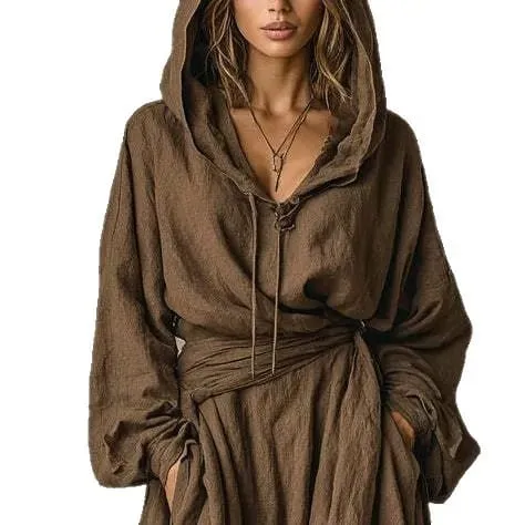 Damen-Abendkleid, Baumwolle, Polyester, bedruckt, V-Ausschnitt, Kleider, lockere Passform, Maxikleid mit Gürtel, Wickeltaille, Boho-Stil, langes Kleid — image 4
