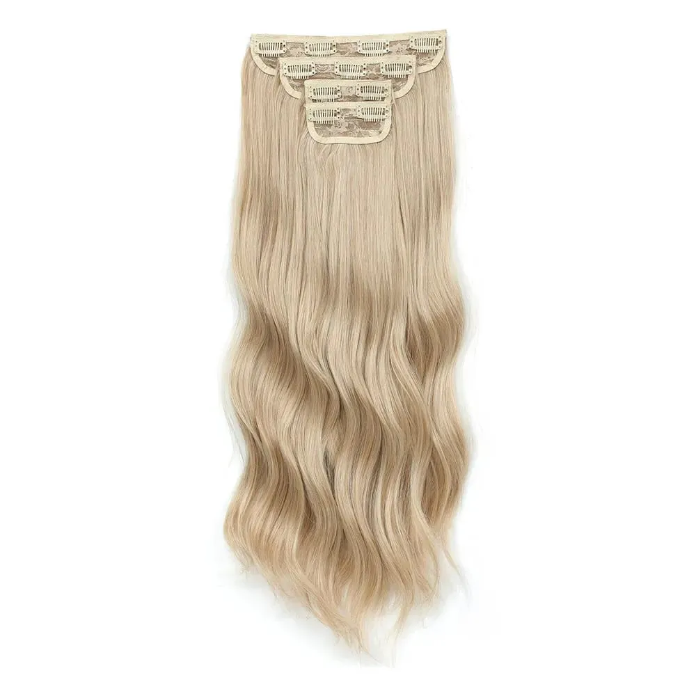 4 pçs/set 11 clipes 22 polegadas 220g ondas de praia clipe em extensões de cabelo loira arenosa champanhe resistente ao calor sintético peruca — image 14