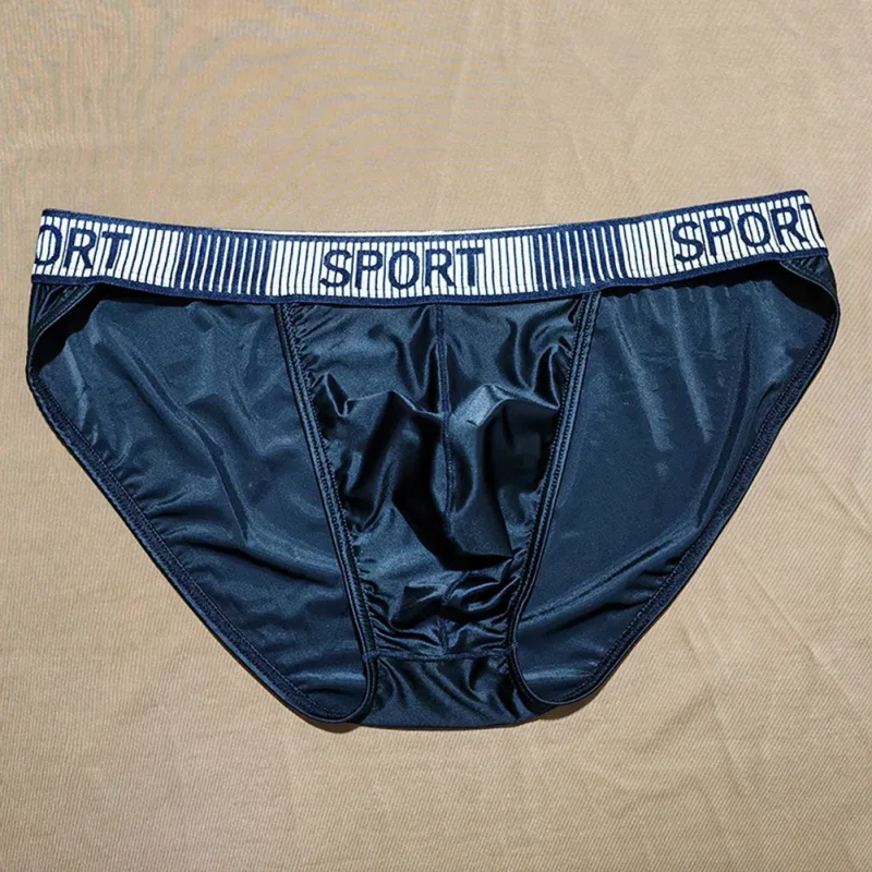 Men High Fork Briefs Mid Waist Elastic Breathable U Convex Underpants Ice Silk Men's Underwear Close Fitting Silky Shorts