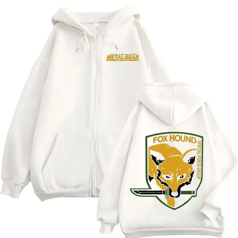 Metal Gear Solid Game FOX HOUND nadruk logo bluzy z kapturem na zamek mężczyźni kobiety odzież modne swetry zapinane na zamek bluzy z kapturem kurtki — image 9