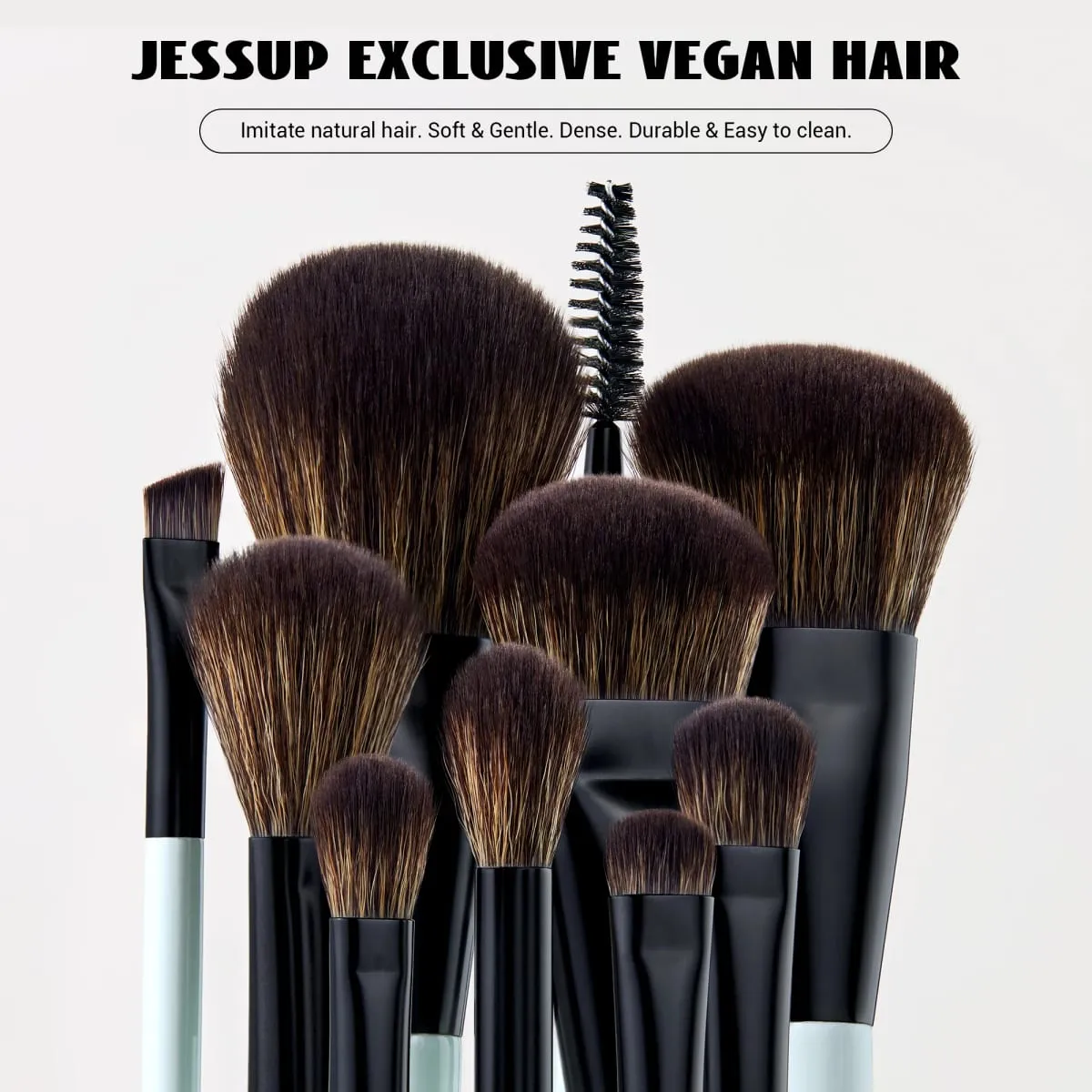 Jessup Makeup Brush Set Double Sided Makeup Brushes Foundation Contour Blush Blending Eyebrow Shadow Fiber Bright Cyan T501