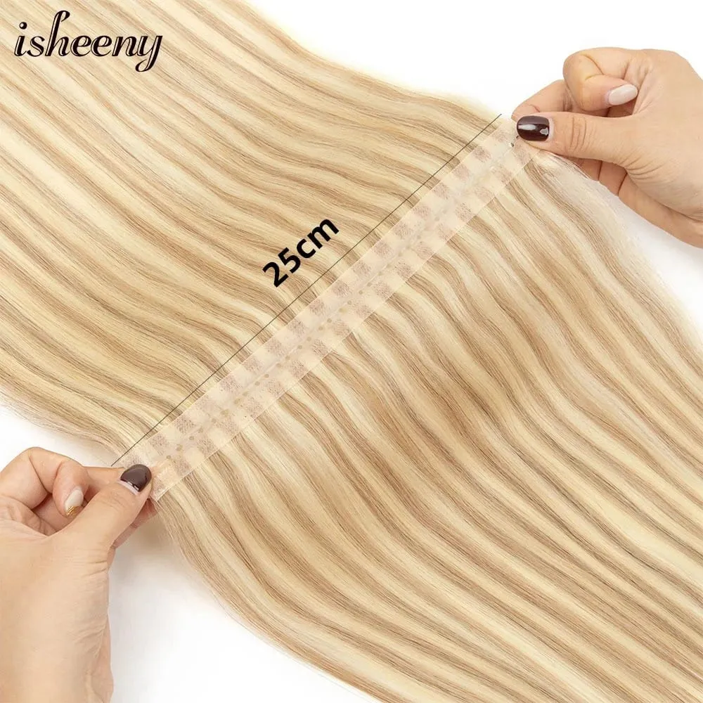 Double Inject XO Hole Weft Human Hair Extensions 12"-24" Invisible Twin Tab Weft Hair Natural Straight Pull Through Micro Hair — image 4