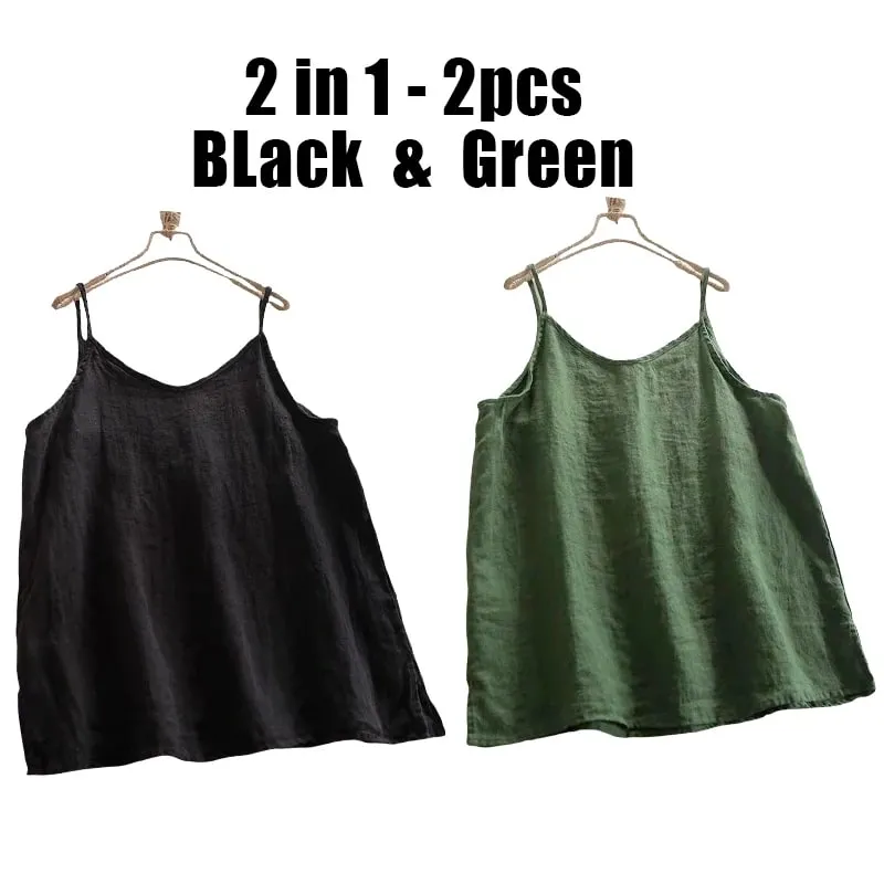 Summer Simple All-match Top Loose Thin Camisole Solid V-neck Vest Women Clothing Sleeveless Casual Highstreet Holiday T-shirt