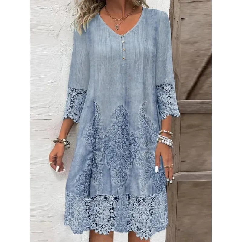 Vestidos de verano a la moda, novedad de verano 2024, Vestido Midi ahuecado con patrón 3D de encaje, pantalón corto informal, vestidos de manga para mujer — image 2