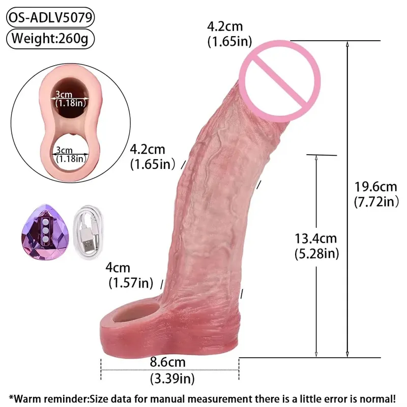 무선 제어 현실적인 중공 딜도 부드러운 실리콘 페니스 슬리브 콘돔 남성 딕 강화제 지연 사정 섹스 토이 — image 8