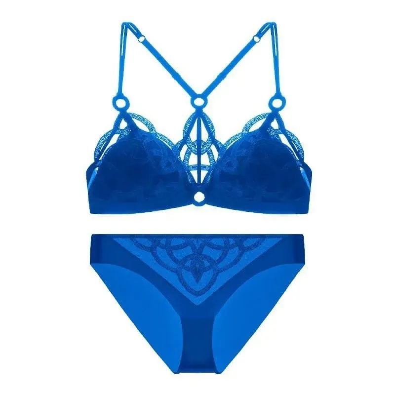 French Sexy Beautiful Back Lingerie Set for Women Thin Mesh Embroidery Wire Free Underwear Bra Suit Female Solid Lace Briefs — image 12