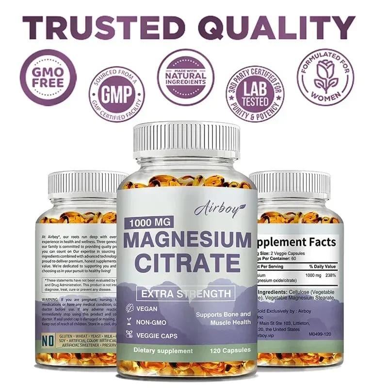 Magnesium Citrate - Supplement for Stress Relaxation Bone Sleep Heart Health Nerve Muscle & MetabolismSupplementsSupplemen — image 1