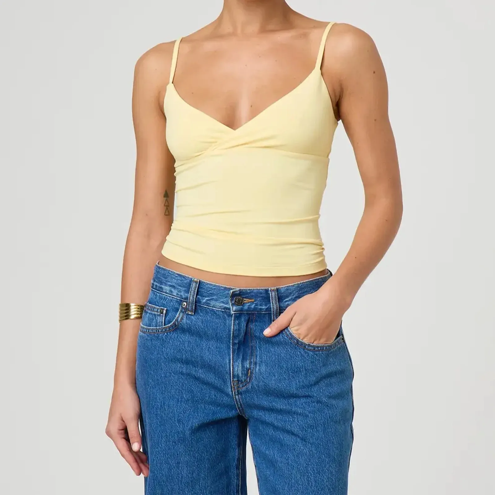 Y2k Clothes Women's Summer Cropped Cami Tops Sleeveless Open Back V Neck Solid Color Slim Fit Tank Tops — image 5
