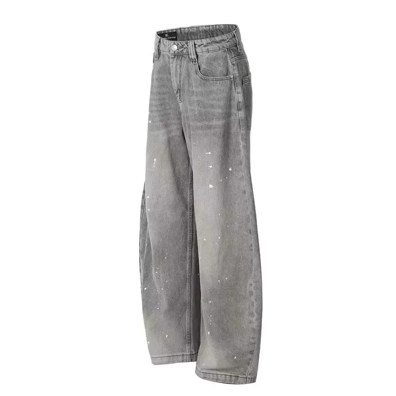 Spring and Autumn Retro Washed Vintage Grey Splash Ink Curved Knife Jeans for Men and Women Trendy Brand American Street Loose P — image 4