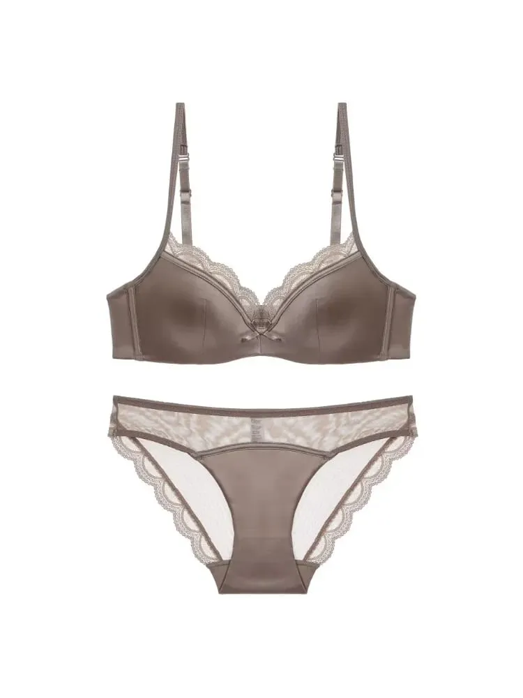 Summer Seamless Lace Bra Set for Small Bust Soft Wire Anti-Sagging Slimming Bralette & Panty Lightweight Lingerie Sexy Set — image 3