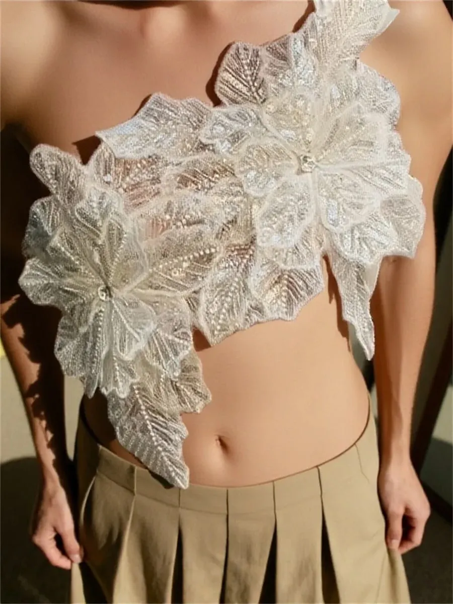 One Shoulder Tops for Women Flower Trendy Backless Slim Fit Sleeveless Crop Vest Summer — image 2