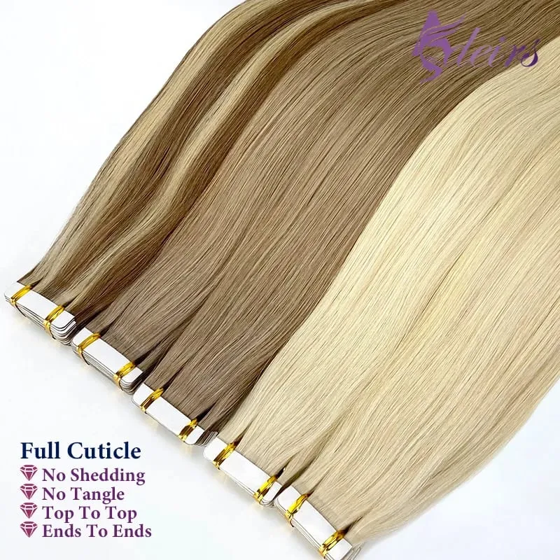 Tape in Human Hair Extensions Natural Seamless Invisible Soft 14"-24" Real Natural Hair Remy Quality Straight Black Brown — image 4