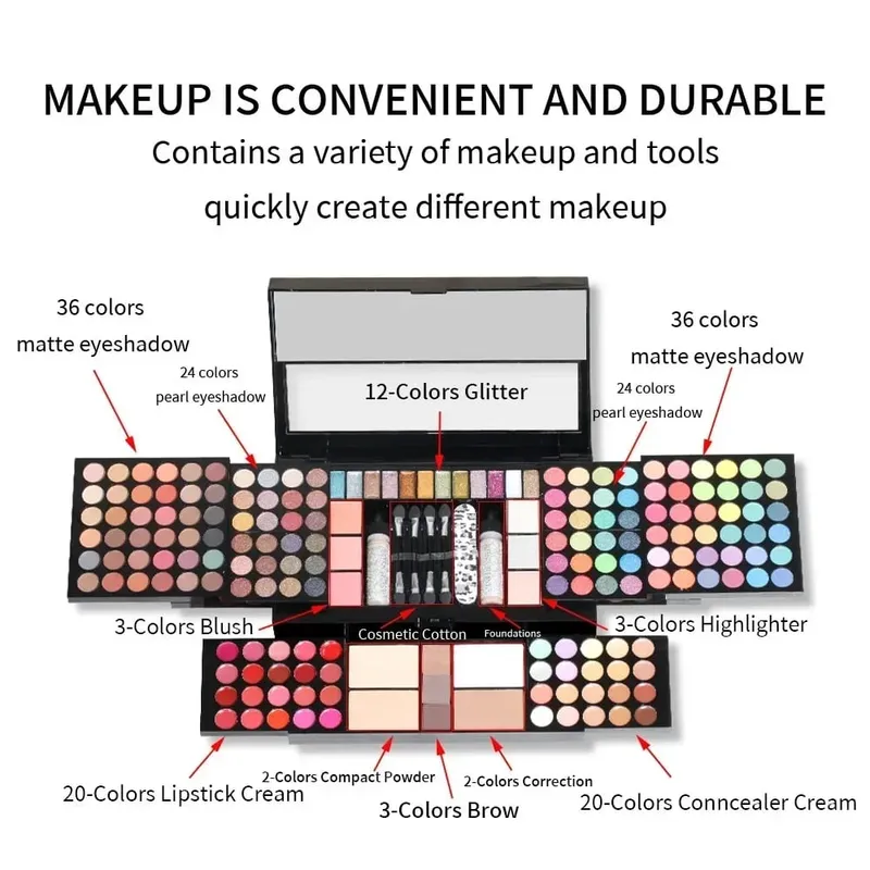 Miss Women All in One Makeup Kit - Full Set with Eyeshadow Lips Blush Lipstick Concealer Brush Mirror Multi-Functional Gift Set
