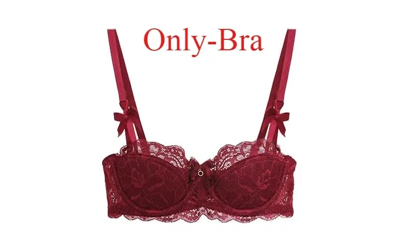 Modest French Pure Desire Bralette AB Cup Couverture complète Soutien-gorge en dentelle et ensemble Petit buste Push Up sans fil pour fille potelée Bow Grande taille — image 12