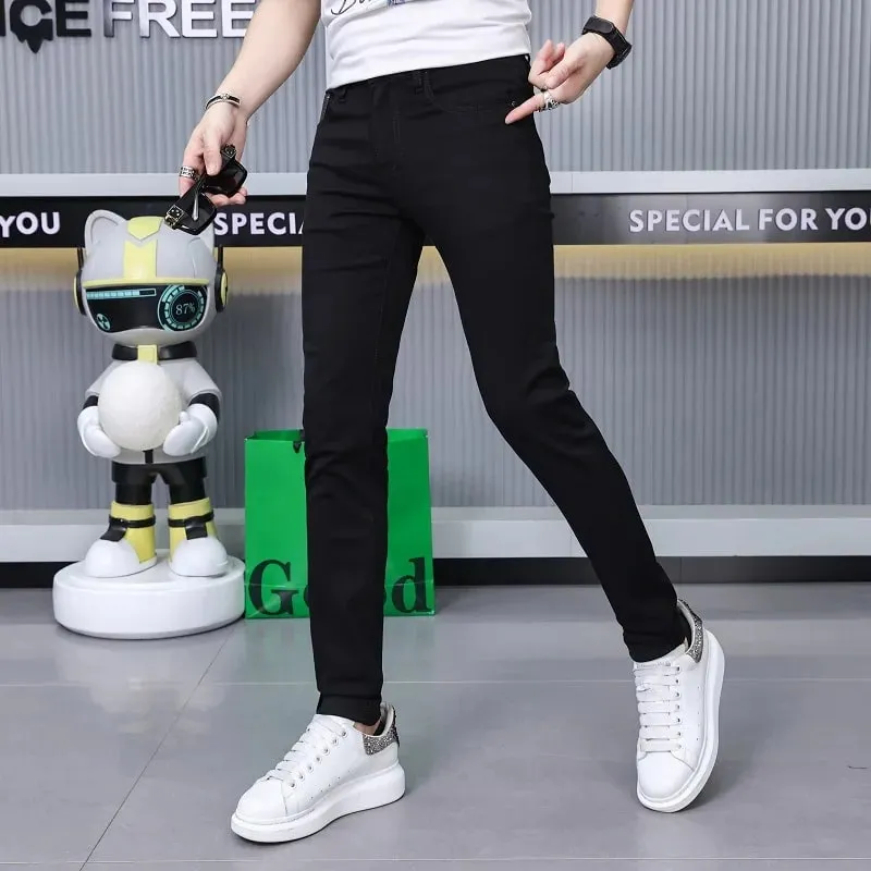 Pure Black Jeans Men's High-End Stylish and Personalized Fashion2024New Slim Fit Skinny Men's Clothing Summer Thin Trousers — image 2