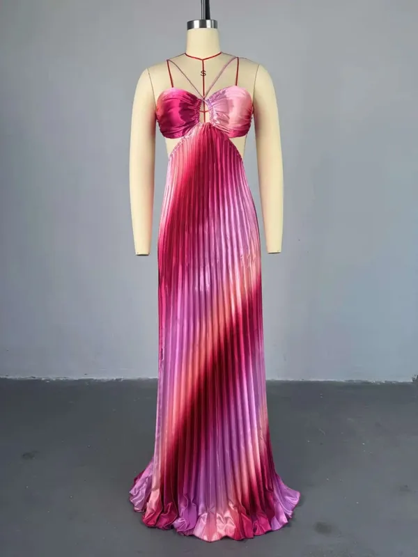 CM.YAYA 2025 Elegant Sleeveless Sweet Strapless Gradient Floor-Length Long Women Dress Beach Party Evening Sexy Pleated Dresses